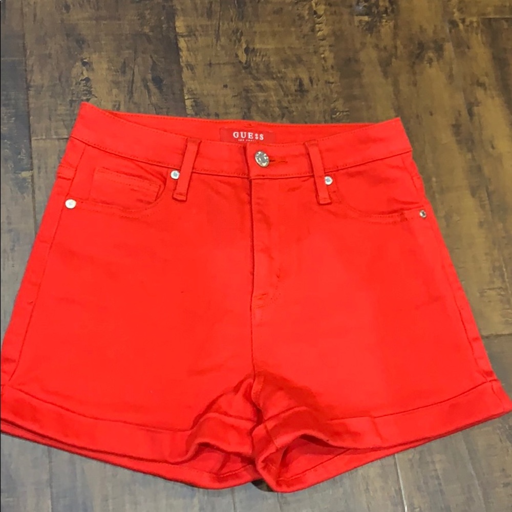 red denim guess shorts
